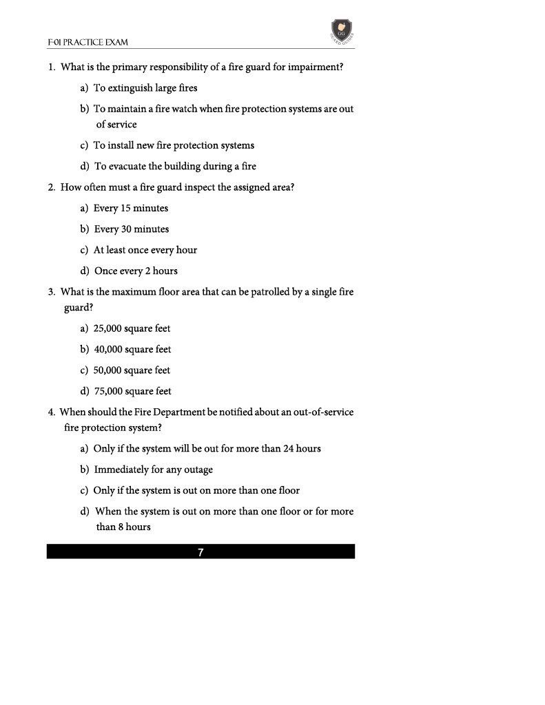 Fire Guard F-01, F-02 & F-03/F-04 Practice Exams
