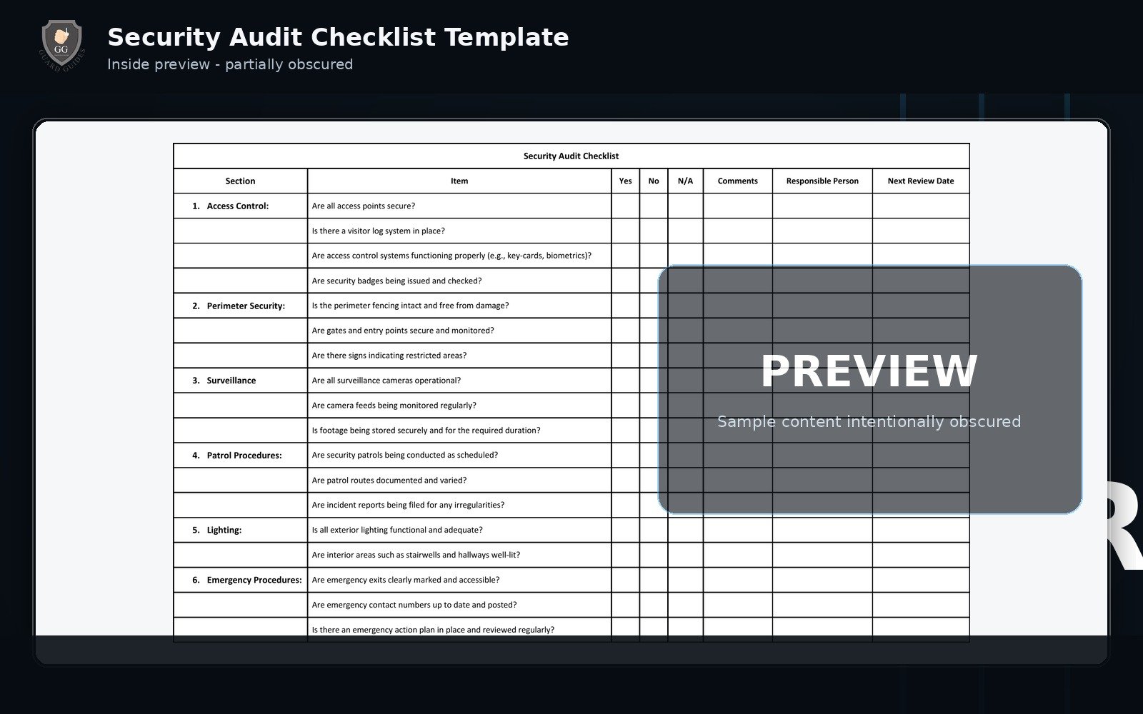 Security Audit Checklist Template preview