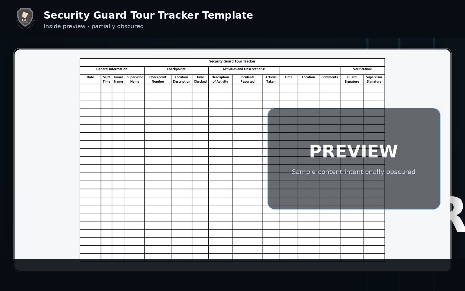 Security Guard Tour Tracker Template preview